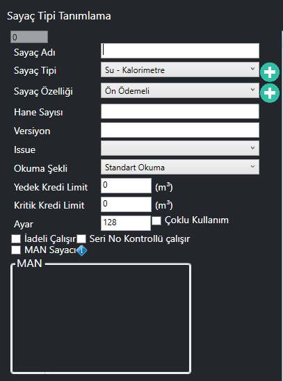 Sayaç Bilgi Giriş Alanları