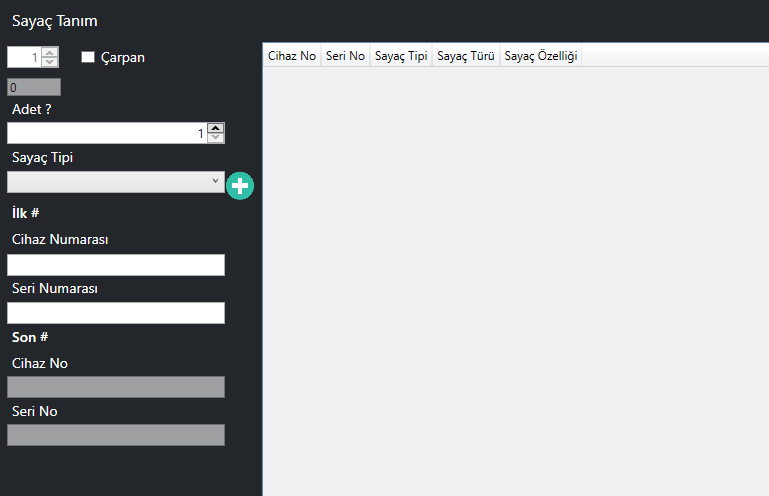 Sayaç Tanım Ekranı
