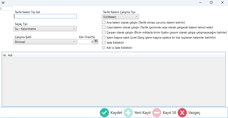 Yeni Tarife Kalemi Ekleme