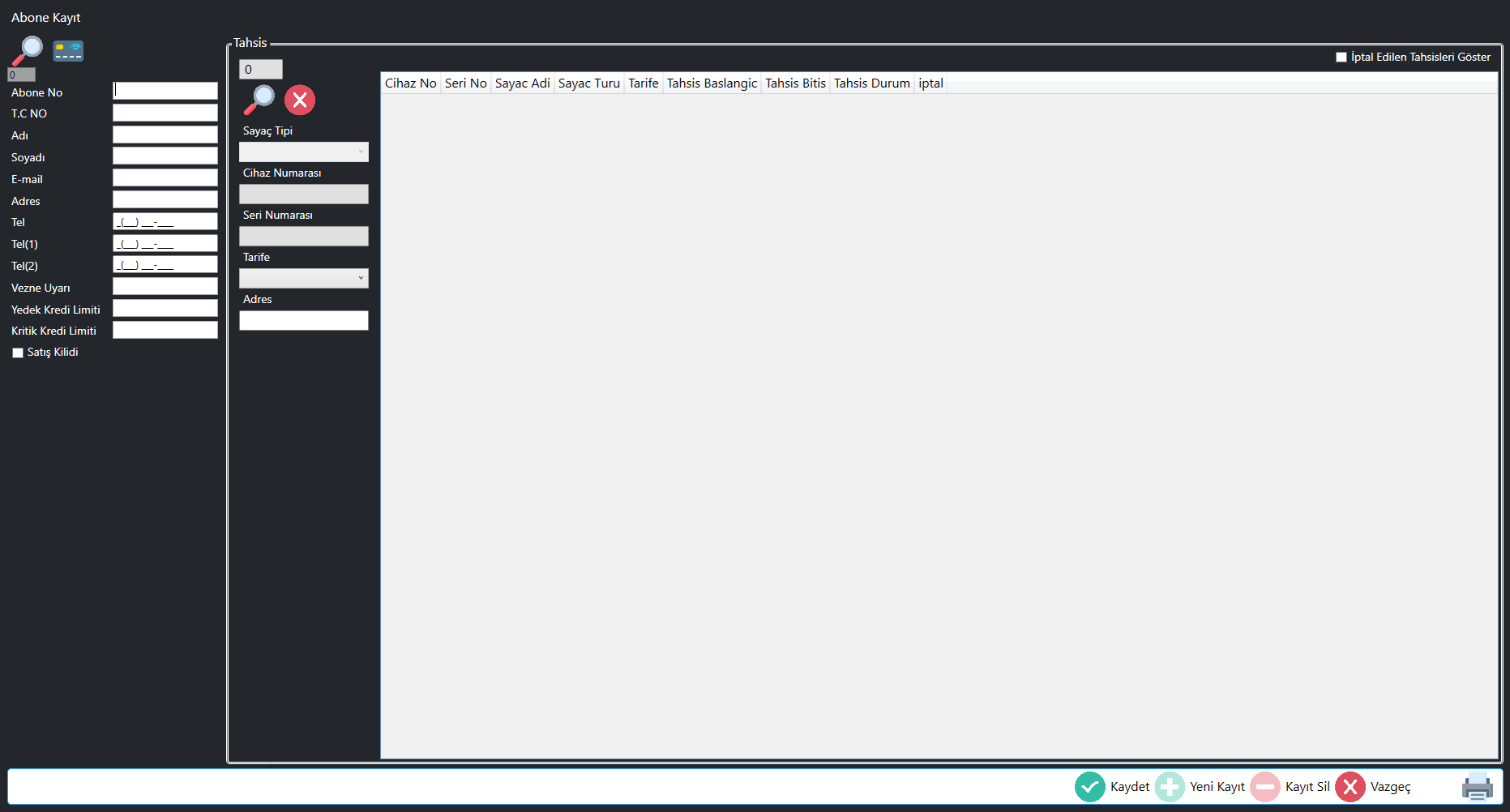 Abone İşlemleri Ana Ekranı