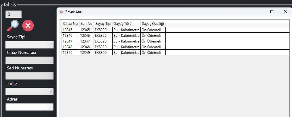 Sayaç Arama Ekranı