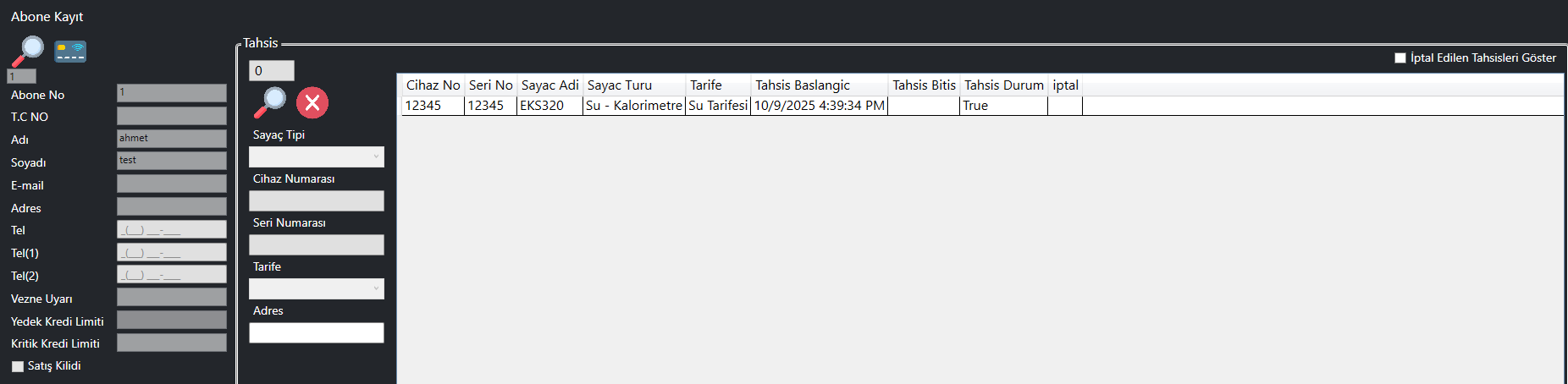 Kaydedilmiş ve Sayacı Tahsis Edilmiş Abone