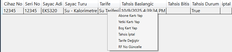 Sayaç Sağ Tık Menüsü