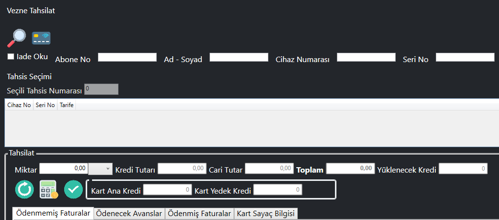 Vezne Tahsilat İşlemleri Ekranı