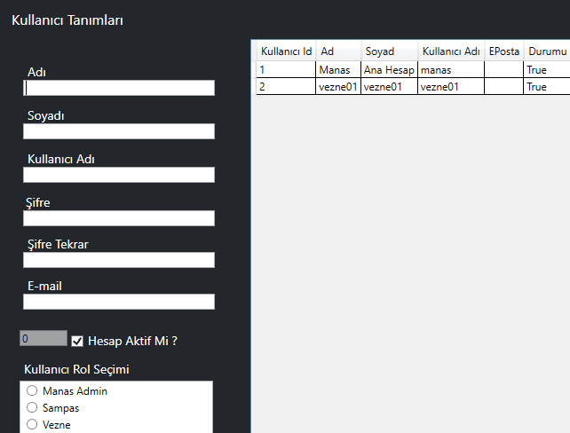 Kullanıcı Hesapları Ekranı