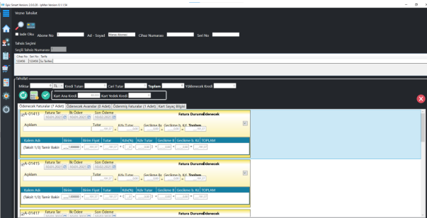 Vezne Ekranında Ödenmemiş Fatura