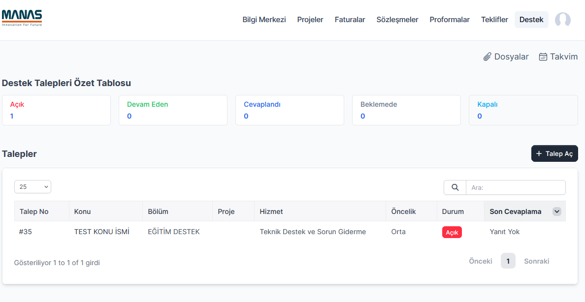CRM Destek Ana Sayfası